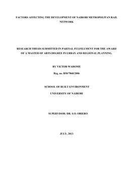 Factors Affecting the Development of Nairobi Metropolitan Rail Network