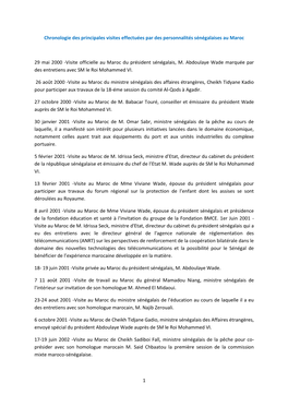 1 Chronologie Des Principales Visites Effectuées Par Des Personnalités Sénégalaises Au Maroc 29 Mai 2000 -Visite Officielle