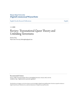 Review: Transnational Queer Theory and Unfolding Terrorisms Robert Diaz Wayne State University, Robertgdiaz@Gmail.Com