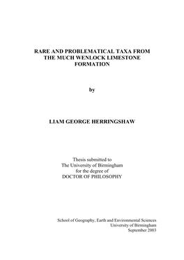 Rare and Problematical Taxa from the Much Wenlock Limestone Formation