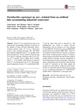 Paenibacillus Aquistagni Sp. Nov., Isolated from an Artificial Lake