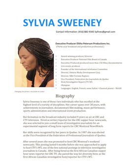 SYLVIA SWEENEY Contact Information: (416) 882-9345 Syllives@Gmail.Com