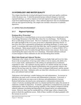 3.0 HYDROLOGY and WATER QUALITY This Chapter Describes the Existing Hydrological Resources and Water Quality Conditions Within the Project Area