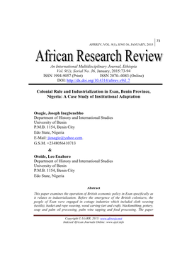 Afrrev, 9(1), S/No 36, January, 2015