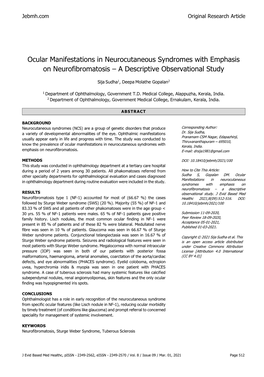 Ocular Manifestations in Neurocutaneous Syndromes with Emphasis on Neurofibromatosis – a Descriptive Observational Study