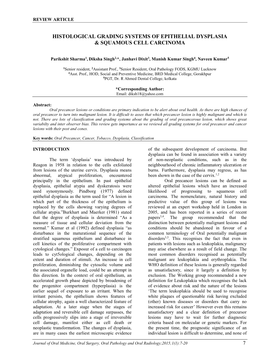 Histological Grading Systems of Epithelial Dysplasia & Squamous Cell Carcinoma