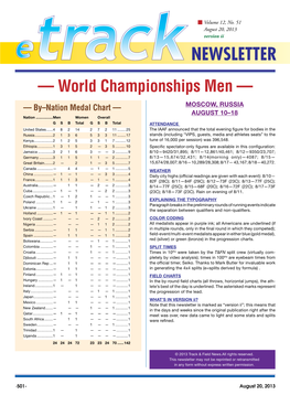 — World Championships Men — — By–Nation Medal Chart — MOSCOW, RUSSIA AUGUST 10–18 Nation