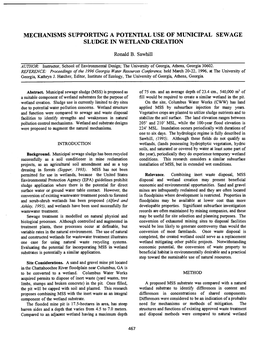 Mechanisms Supporting a Potential Use of Municipal Sewage Sludge in Wetland Creation