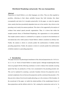 Distributed Morphology and Prosody: the Case of Prepositions Abstract