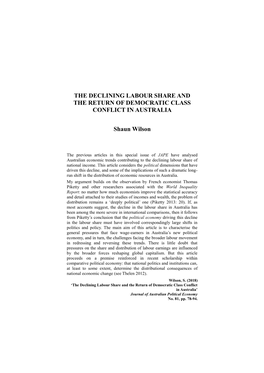 The Declining Labour Share and the Return of Democratic Class Conflict in Australia