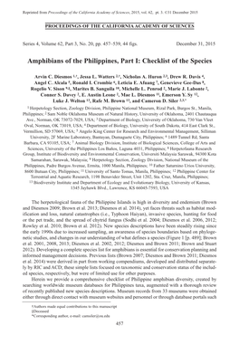Amphibians of the Philippines, Part I: Checklist of the Species