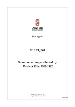 ELLIS P01 Sound Recordings Collected by Patricia Ellis, 1991-1992