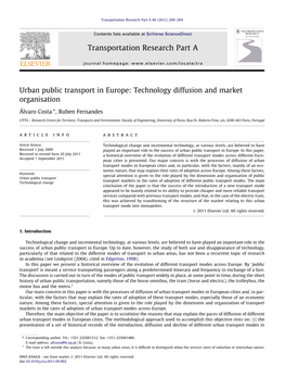 Urban Public Transport in Europe: Technology Diffusion and Market Organisation
