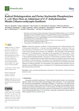 Radical Dehalogenation and Purine Nucleoside Phosphorylase E. Coli: How Does an Admixture of 20,30-Anhydroinosine Hinder 2-ﬂuoro-Cordycepin Synthesis