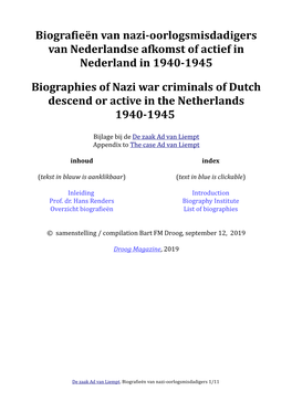 Biografieën Van Nazi-Oorlogsmisdadigers Van Nederlandse Afkomst of Actief in Nederland in 1940-1945