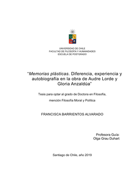“Memorias Plásticas. Diferencia, Experiencia Y Autobiografía En La Obra De Audre Lorde Y Gloria Anzaldúa”