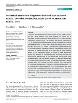 Statistical Prediction of Typhoon‐Induced Accumulated Rainfall Over the Korean Peninsula Based on Storm and Rainfall Data