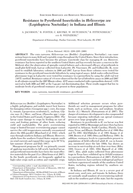 Resistance to Pyrethroid Insecticides in Helicoverpa Zea (Lepidoptera: Noctuidae) in Indiana and Illinois