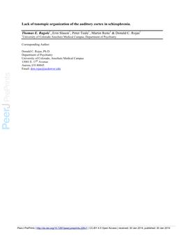 Lack of Tonotopic Organization of the Auditory Cortex in Schizophrenia