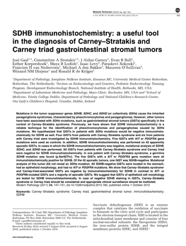 SDHB Immunohistochemistry: a Useful Tool in the Diagnosis of Carney–Stratakis and Carney Triad Gastrointestinal Stromal Tumors