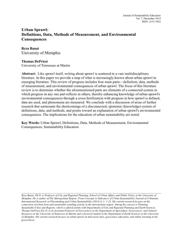 Urban Sprawl: Definitions, Data, Methods of Measurement, and Environmental Consequences