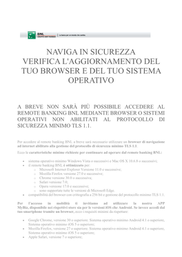 Naviga in Sicurezza Verifica L'aggiornamento Del Tuo Browser E Del Tuo Sistema Operativo