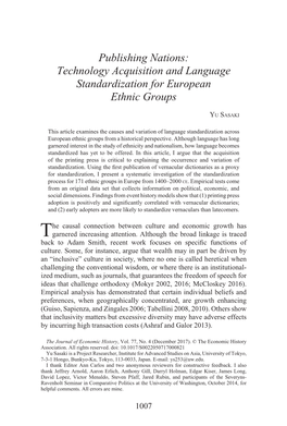 Technology Acquisition and Language Standardization for European Ethnic Groups