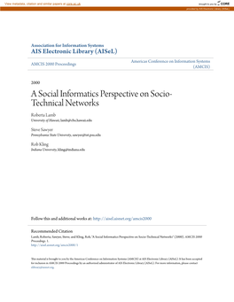 A Social Informatics Perspective on Socio-Technical Networks