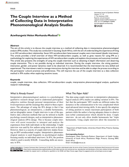 The Couple Interview As a Method of Collecting Data in Interpretative Phenomenological Analysis (IPA) Studies