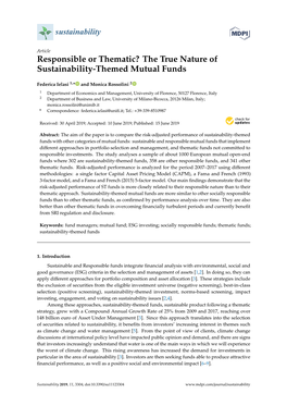 Responsible Or Thematic? the True Nature of Sustainability-Themed Mutual Funds