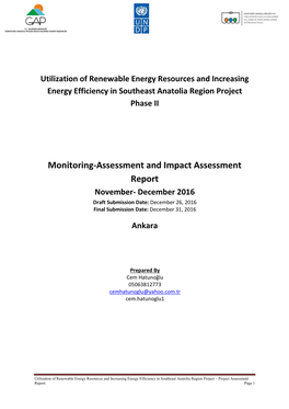 Utilization of Renewable Energy Resources and Increasing Energy Efficiency in Southeast Anatolia Region Project Phase II