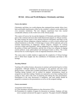 HI 264: Africa and World Religions: Christianity and Islam