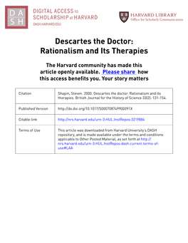 Descartes the Doctor: Rationalism and Its Therapies