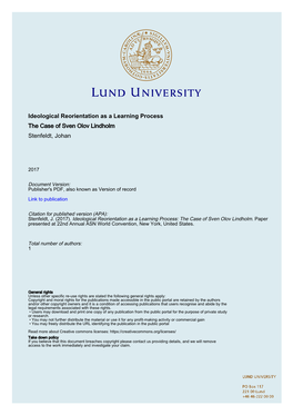 Ideological Reorientation As a Learning Process the Case of Sven Olov Lindholm Stenfeldt, Johan