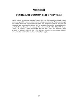 Module Ii Control of Common Unit Operations