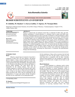 Blood Substituents an Overview