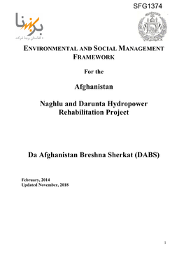 Afghanistan Naghlu and Darunta Hydropower Rehabilitation Project