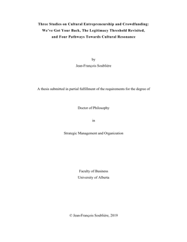 Three Studies on Cultural Entrepreneurship and Crowdfunding: We’Ve Got Your Back, the Legitimacy Threshold Revisited, and Four Pathways Towards Cultural Resonance