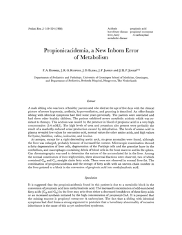 Propionicacidemia, a New Inborn Error of Metabolism