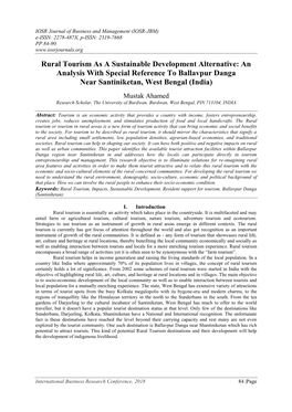 Rural Tourism As a Sustainable Development Alternative: an Analysis with Special Reference to Ballavpur Danga Near Santiniketan, West Bengal (India)