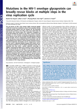 Mutations in the HIV-1 Envelope Glycoprotein Can Broadly Rescue Blocks at Multiple Steps in the Virus Replication Cycle