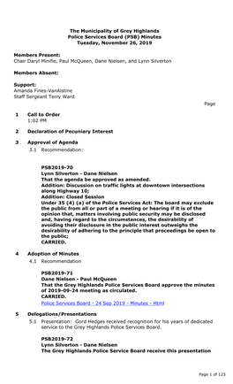 Police Services Board (PSB) Minutes Tuesday, November 26, 2019