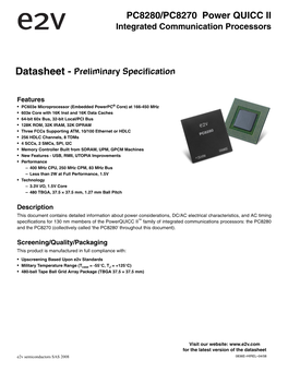 PC8280/PC8270 Power QUICC II Integrated Communication Processors