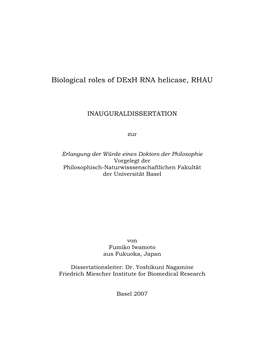 Biological Roles of Dexh RNA Helicase, RHAU