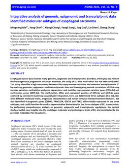 Integrative Analysis of Genomic, Epigenomic and Transcriptomic Data Identified Molecular Subtypes of Esophageal Carcinoma