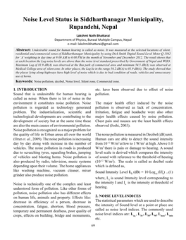 Noise Level Status in Siddharthanagar Municipality, Rupandehi, Nepal