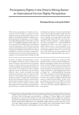 Participatory Rights in the Ontario Mining Sector: an International Human Rights Perspective