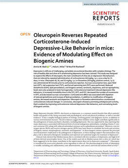 Oleuropein Reverses Repeated Corticosterone-Induced Depressive-Like Behavior in Mice: Evidence of Modulating Efect on Biogenic Amines Amira M