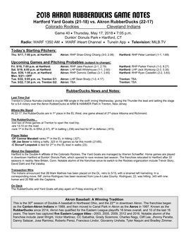 Rubberducks Game Notes 051718