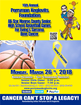 Perryman Keglovits Foundation All-Star Monroe County Senior High School Basketball Games for Ewing’S Sarcoma Bone Cancer